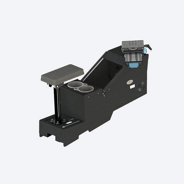 Gamber Johnson 2020+ Ford Police Interceptor Utility Short Console w Cup Holder Armrest and Mongoose XE 9 Motion Attachment 7170-0735-09