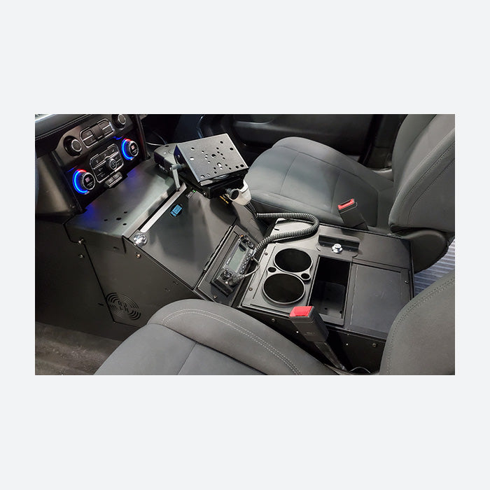 Gamber Johnson 2021-2024 Chevrolet Tahoe Wide Body Console w Internal Printer Mount Armrest Cup Holder and Mongoose 9-in. Locking Slide Arm w Short Clevis 7170-0864-02