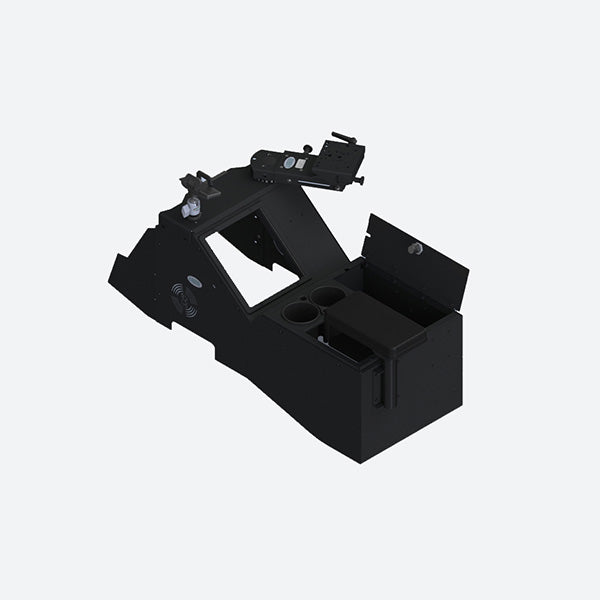 Gamber Johnson 2021+ Ford F150, 2023+ F250-550 Wide Body Console Cup Holder Rear Armrest and Mongoose 9-in. Locking Slide Arm w Short Clevis 7170-0882-05