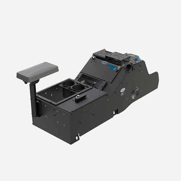 Gamber Johnson 2019+ Chevrolet Silverado Wide Body Console w/ Internal Printer Mount Cup Holder Tall Rear Armrest and Mongoose XLE 9-in Motion Attachment 7170-1063-02